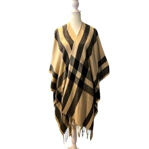 Banana Republic plaid fringe shawl wool cashmere one size